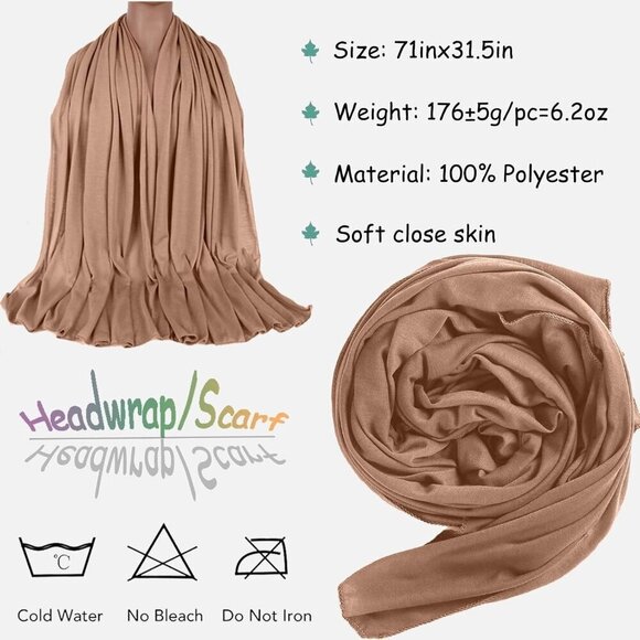 5 Pcs Solid Color Multicolor Stretch Hijab Scarves Long Head Wraps for Women main image 6